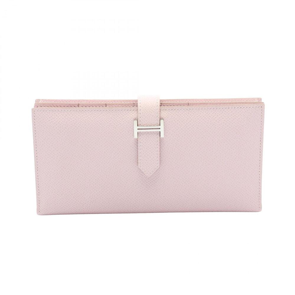 Hermes Bearn Soufflet Bi-fold Long Wallet, Leather, Veau Epsom, Women's, Pink...